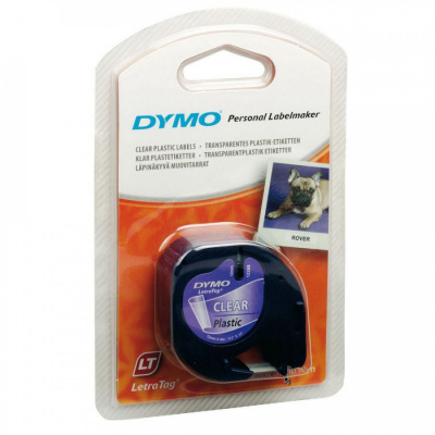 Dymo LetraTag 12267, S0721530, 12mm x 4m, testo nera/nastro trasparente, nastro originale