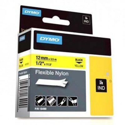 Dymo Rhino 18490, S0718080, 12mm x 3,5m testo nera / sfondo giallo, nastro originale