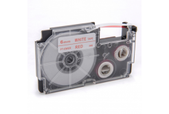 Nastro compatibile con Casio XR-6WER 6mm x 8m testo rossa / sfondo bianco