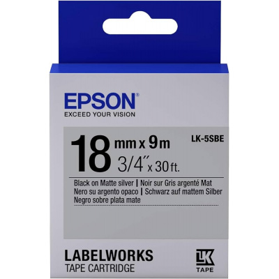 Epson LabelWorks LK-5SBE C53S655013 18mm x 9m, testo nera / nastro argento opaco, opaco, nastro originale