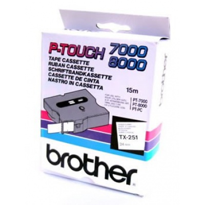 Brother TX-251, 24mm x 15m, černý tisk / bílý podklad, originální páska