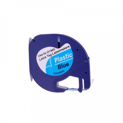 Nastro compatibile con Dymo 59426, S0721600 / S0721650 LetraTag 12mm x 4m, testo nera / sfondo blu