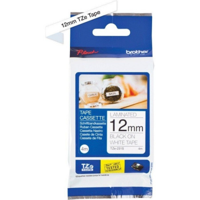 Brother TZE-231S, 12mm x 4m, testo nera / sfondo bianco, laminato, nastro originale