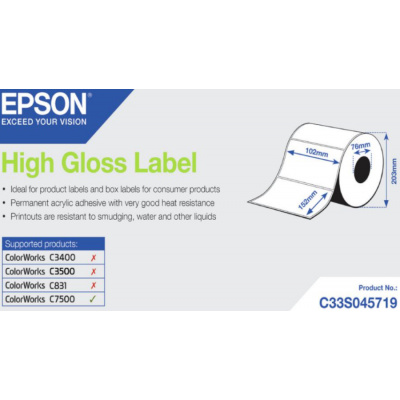 Epson C33S045719 High Gloss, per ColorWorks, 102x152mm, 800pz, bianco etichette autoadesive
