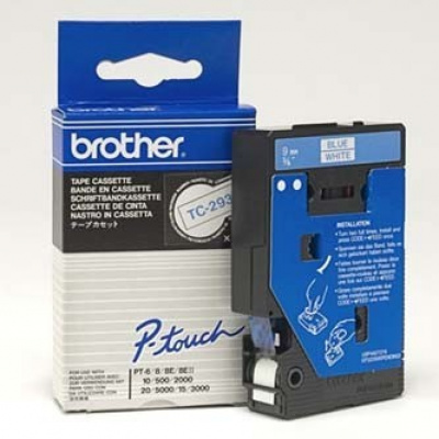 Brother TC-293, 9mm x 7,7m, testo blu / sfondo bianco, nastro originale