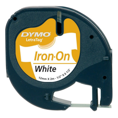 Dymo LetraTag 18770, S0718850, 12mm x 2m testo nera / sfondo bianco nastro per stirare originale