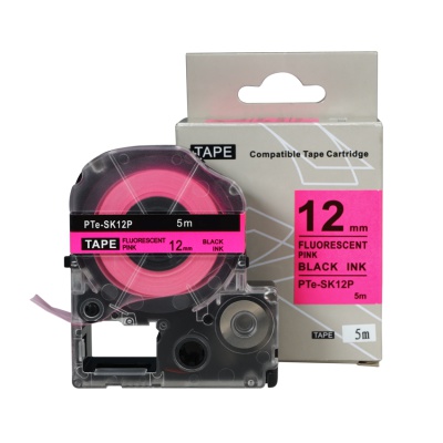 Epson SK12P, 12mm x 5m, testo nera / fluorescente sfondo rosa, nastro compatibile