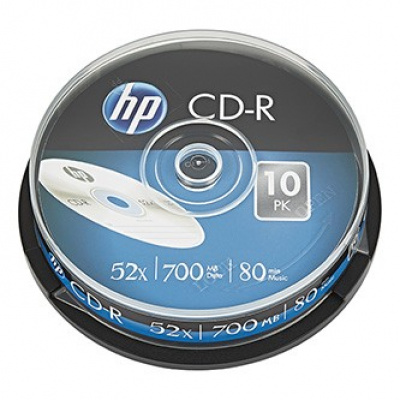 HP CD-R, CRE00019-3, 69308, 10-pack, 700MB, 52x, 80min., 12cm, senza possibilità di stampa, cake box, per l'archiviazione dei dati, imballaggio danneggiato