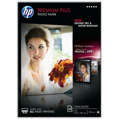 HP Premium Plus Semi-Gloss Photo Paper CR673A, 300 g/m2, A4, 20pz, semi-lucido, bianco, carta fotografica