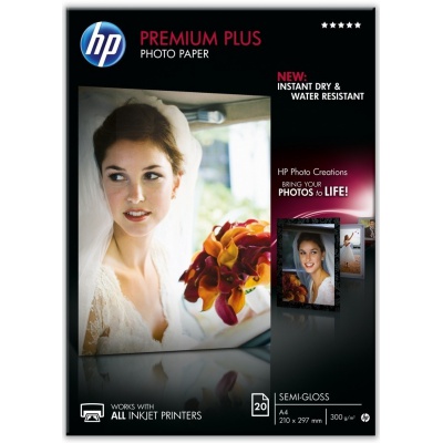 HP CR673A Premium Plus Semi-Gloss Photo Paper, carta fotografica, pololucido, bianco, A4, 300 g/m2, 20 pz
