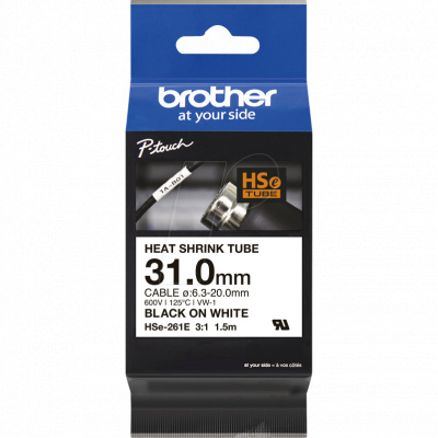 Brother HSe-261E Pro Tape, 31 mm x 1.5 m, testo nera / nastro bianco , nastro originale