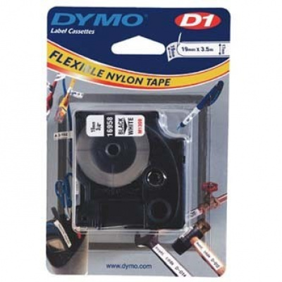 Dymo D1 16958, S0718050, 19mm x 3.5m, testo nera/sfondo bianco, nastro originale