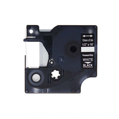 Nastro compatibile con Dymo 1805435, 12mm x 5, 5m testo bianco / sfondo nera, vinile