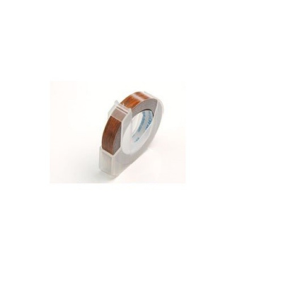 Dymo Omega, 9mm x 3m, testo bianco / sfondo marrone (di legno), nastro compatibile