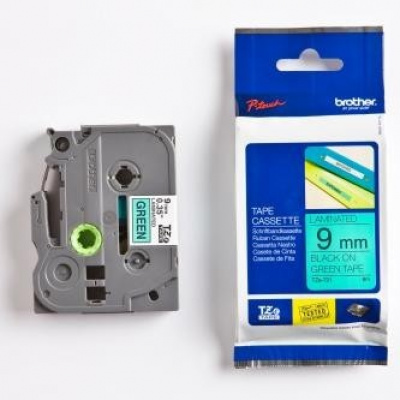 Brother TZ-721 / TZe-721, 9mm x 8m, testo nera / sfondo verde, nastro originale