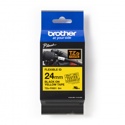 Brother TZ-FX651 / TZe-FX651 Pro Tape, 24mm x 8m, testo nera/nastro giallo, nastro originale