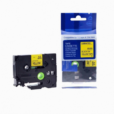 Nastro compatibile con Brother HGe-611, 6mm x 8m, testo nera / sfondo giallo, alta velocitá