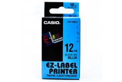 Casio XR-12BU1, 12mm x 8m, testo nera/sfondo blu, nastro originale