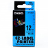 Casio XR-12BU1, 12mm x 8m, testo nera/sfondo blu, nastro originale