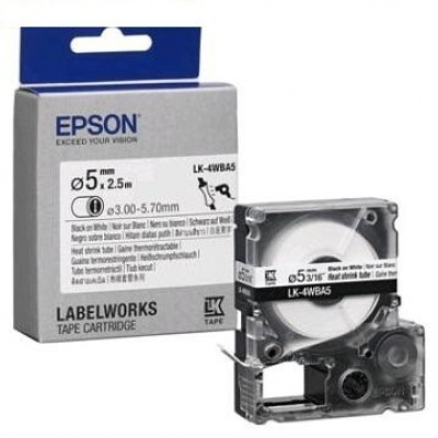 Epson LK-4WBA5 C53S654904 6mm x 9m, testo nera / nastro bianco, tubo termoretraibile originale