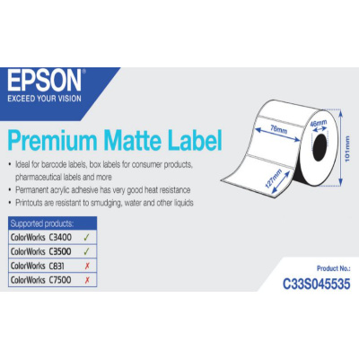 Epson C33S045535 Premium Matte, per ColorWorks, 76x127mm, 265pz, bianco etichette autoadesive