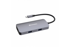 VERBATIM Hub USB-C Pro Multiporta 5 porte, 2x USB 3.2, 1x USB-C, HDMI, RJ45, grigio