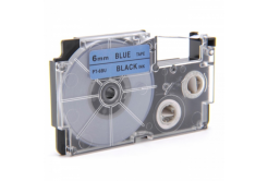 Nastro compatibile con Casio XR-6BU1, 6mm x 8m testo nera / sfondo blu