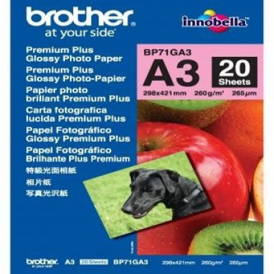 Brother BP71GA3 Glossy Photo Paper, carta fotografica, lucido, bianco, A3, 260 g/m2, 20 pz BP71GA3, getto d'inchiostro