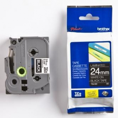 Brother TZ-355 / TZe-355, 24mm x 8m, testo bianco/sfondo nera, nastro originale