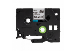 Nastro compatibile con Brother TZ-921 / TZe-921, 9mm x 8m, testo nera / nastro argento