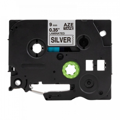 Nastro compatibile con Brother TZ-921 / TZe-921, 9mm x 8m, testo nera / nastro argento