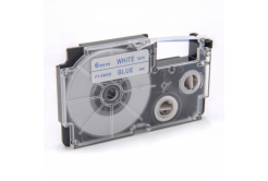 Nastro compatibile con Casio XR-6WEB 6mm x 8m testo blu / sfondo bianco