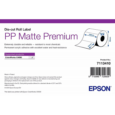 Epson 7113416 PP Matte Label Premium, per ColorWorks, 203 x 152 mm, 1000 etichette adesive bianche