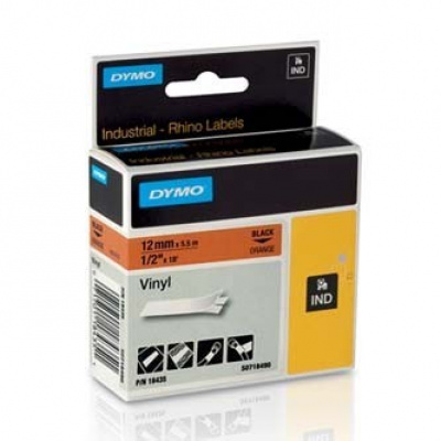 Dymo Rhino 18435, S0718490, 12mm x 5,5m testo nera / nastro arancione, nastro originale