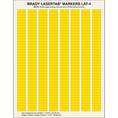 Brady LAT-4-747-10-YL / 029786, LaserTab Laser Printable Labels, 20.32 mm x 6.35 mm