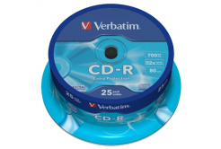 Verbatim CD-R, 43432, Extra Protection, 25-pack, 700MB, 52x, 80min., 12cm, bez možnosti postampau, cake box, pro archivaci dat