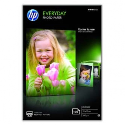 HP Everyday Photo Paper, Glossy, carta fotografica, lucido, bianco, 10x15cm, 4x6", 200 g/m2, 100 pz