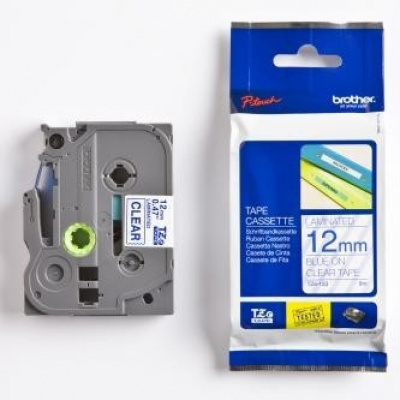 Brother TZ-133 / TZe-133, 12mm x 8m, testo blu / nastro trasparente, nastro originale