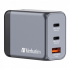 Verbatim GaN 32201, caricatore di rete da viaggio, USB 3.0, USB C, grigio, 65 W, forche intercambiabili C,G,A