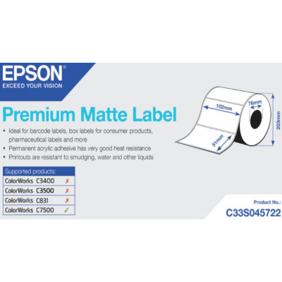 Epson C33S045722 Premium Matte, per ColorWorks, 102x51mm, 2310pz, bianco etichette autoadesive