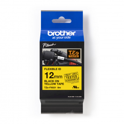 Brother TZ-FX631 / TZe-FX631 Pro Tape, 12mm x 8m, testo nera/nastro giallo, nastro originale