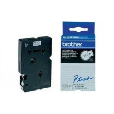 Brother TC-291, 9mm x 7,7m, testo nera / sfondo bianco, nastro originale