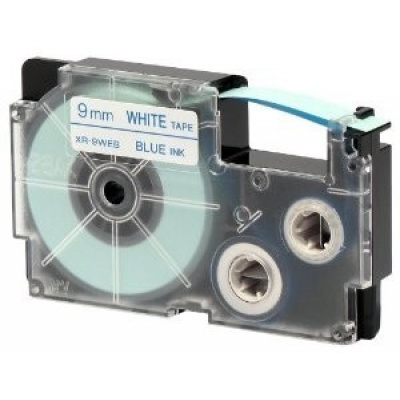 Casio XR-9WEB1, 9mm x 8m, testo blu/sfondo bianco, nastro originale