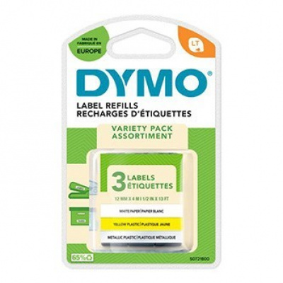 Dymo 91241, S0721800, 12mm x 4m, testo nera/bianco, giallo, nastro argento, 3pz, nastro originale