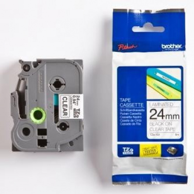 Brother TZ-151 / TZe-151, 24mm x 8m, testo nera / nastro trasparente, nastro originale