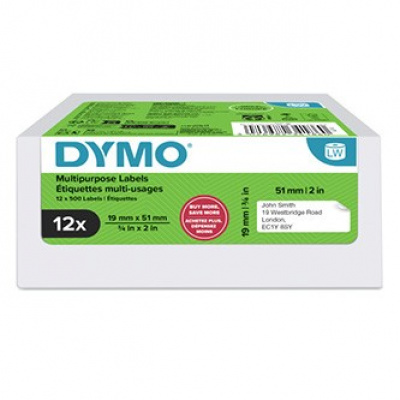 Dymo 2234186, 51mm x 19mm, multifunzionale, rimovibile, bianco, etichette di carta originali, 12 x 500 pz