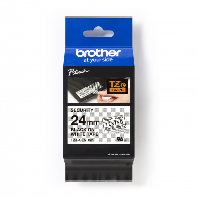 Brother TZe-SE5 Pro Tape, 24mm x 8m, testo nera/nastro bianco, sicurezza, nastro originale