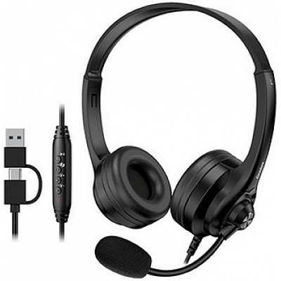 Genius HS-235U AI sluchátka s mikrofonem, drátová, černá