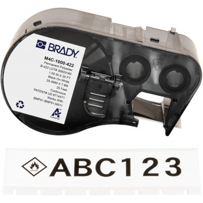 Brady M4C-1000-422 / 170734, 25.40 mm x 7.62 m, Poliestere, testo nero / sfondo bianco