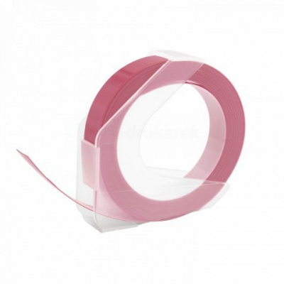 Dymo Omega, 9mm x 3m, testo bianco / sfondo rosa, nastro compatibile